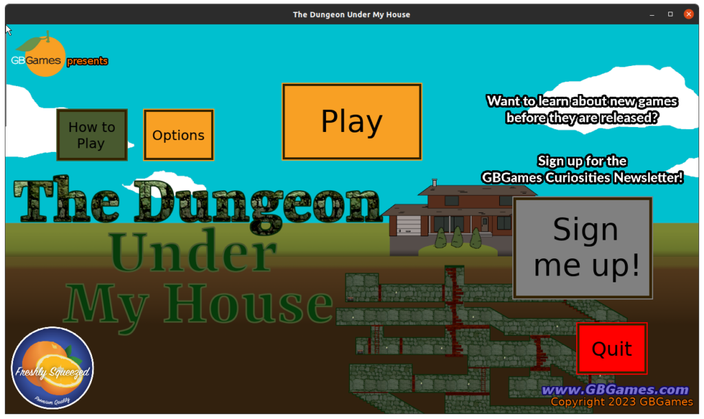 The Dungeon Under My House - old title screen with placeholder buttons