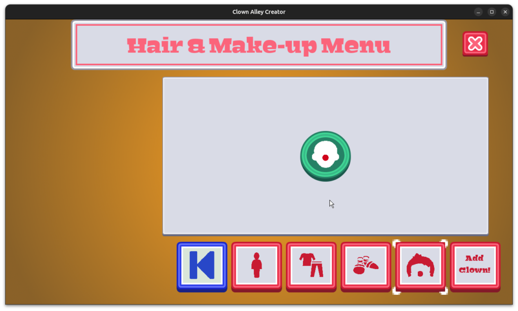 Clown Alley Creator - Hair & Make-up menu