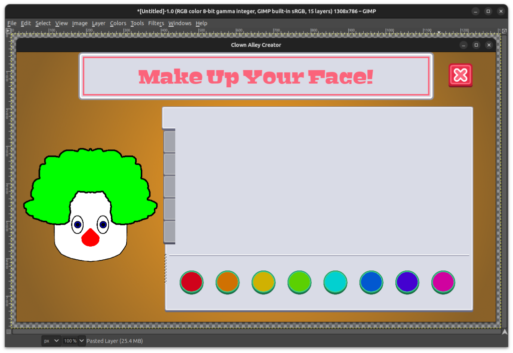 Clown Alley Creator - make-up menu mock-up with tabs